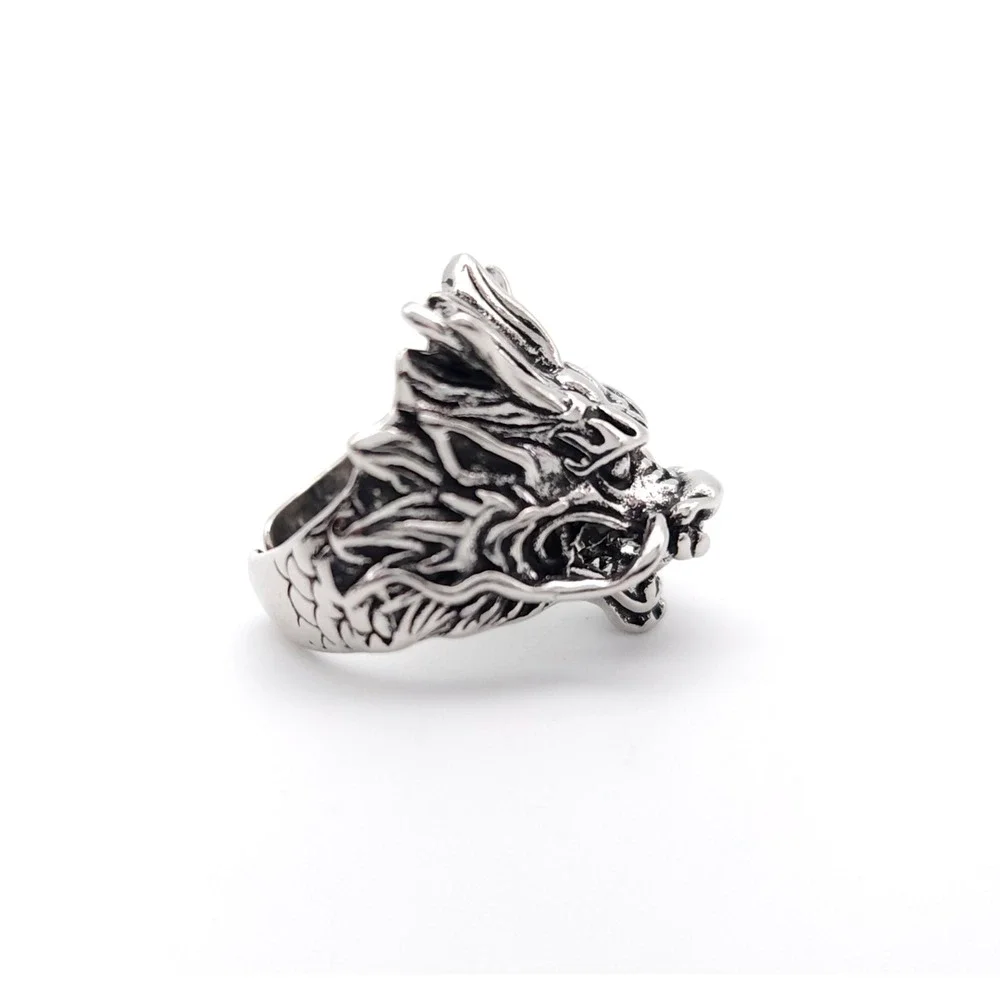 Gothic Dragon Head Ring Silver Plated Adjustable Fantasy Unisex Jewelry‎